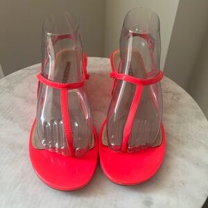 PRADA Neon Pink Patent Leather T-Strap Thong Sandals Sz 39.5